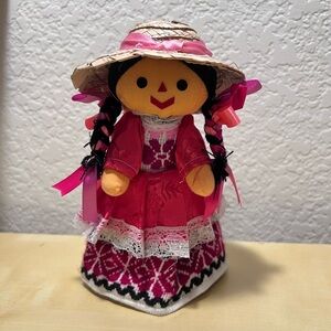 Authentic Mexican Rag Doll with Pink Dress and Hat